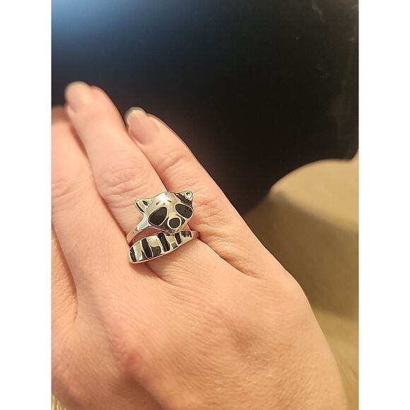 Wostu Adjustable 925 Sterling Silver Raccoon Animal Women Open Ring - Picture 4 of 4